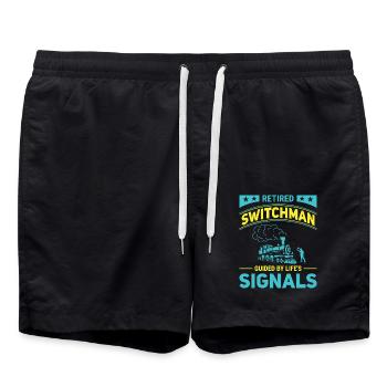 Eisenbahn Zugführer Rente Rentner Zug - Badeshorts - Schwarz - Vorne - AI Model Male 185 light (185cm)