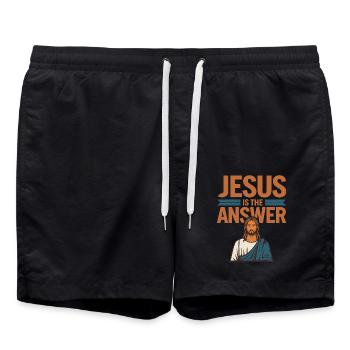 Jesus is the answer - Jesus ist die Antwort - Swim Trunks - black - Front - AI Model Male 185 light (185cm)