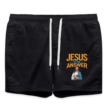 Jesus is the answer - Jesus ist die Antwort - Swim Trunks - black - Front - AI Model Male 185 light (185cm)