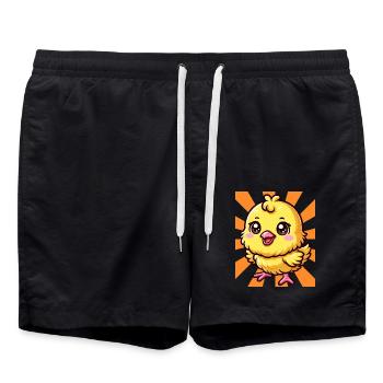 Chick Chicken Chickens Retro 80s 90s - Swim Trunks - black - Front - AI Model Male 185 light (185cm)