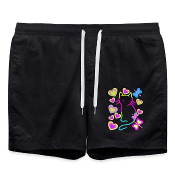 Retro Katze Katzen Vintage 80er 90er Kinder - Badeshorts - Schwarz - Vorne - AI Model Male 185 light (185cm)