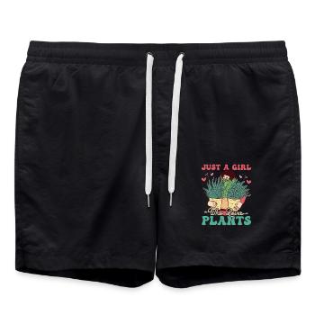 Just A Girl Who Loves Plants Gardening Botanical - Badeshorts - Schwarz - Vorne - AI Model Male 185 light (185cm)