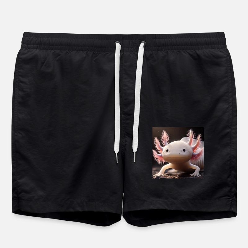 Cute Axolotl – Fun Amphibian Design - Swim Trunks - black