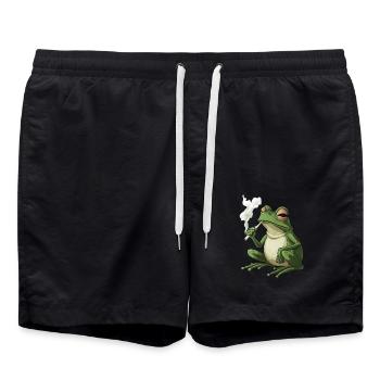 Frosch mit Zigarette im Mund - Weed Frosch Design - Badeshorts - Schwarz - Vorne - AI Model Male 185 light (185cm)