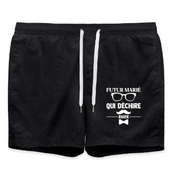 Futur Marié qui Déchire EVG Enterrement Vie Garçon - Short de bain - noir - Devant - AI Model Male 185 light (185cm)