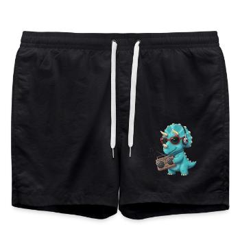 Dino Cartoon Triceratops Listening to Music - Swim Trunks - black - Front - AI Model Male 185 light (185cm)