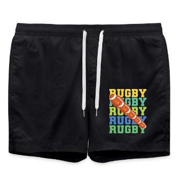Ballon de Rugby – Design Sportif Style Retro - Short de bain - noir - Devant - AI Model Male 185 light (185cm)