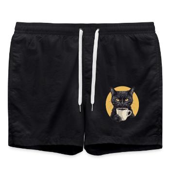Chat réaliste avec du café - Rituel du matin - Short de bain - noir - Devant - AI Model Male 185 light (185cm)