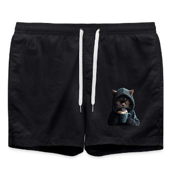 Chat mystique avec sweat à capuche et café - Short de bain - noir - Devant - AI Model Male 185 light (185cm)