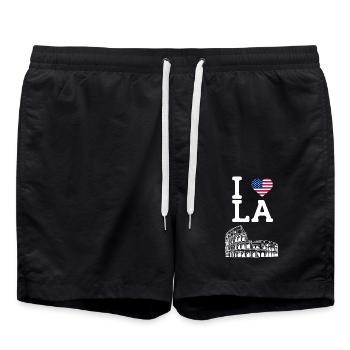 Ich liebe Los Angeles Cool Heart Flagge Kolosseum Wortspiel - Badeshorts - Schwarz - Vorne - AI Model Male 185 light (185cm)