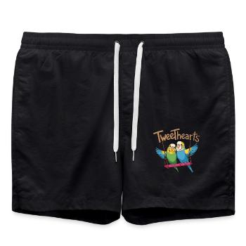 Zwei Wellensittiche Tweethearts Auf Schaukel - Badeshorts - Schwarz - Vorne - AI Model Male 185 light (185cm)