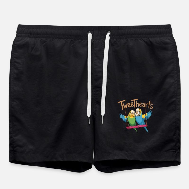 Two budgies tweethearts on swing - Swim Trunks - black