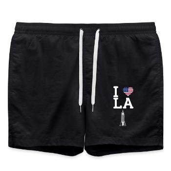 I Love LA Cool Los Angeles Estate Heart Flagge USA - Badeshorts - Schwarz - Vorne - AI Model Male 185 light (185cm)