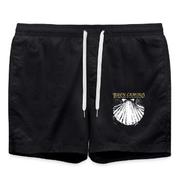 Buen Camino, scallop, Santiago de Compostela - Swim Trunks - black - Front - AI Model Male 185 light (185cm)