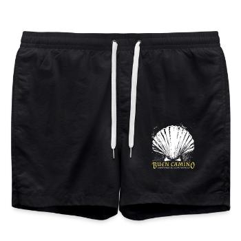 Buen Camino, scallop, Santiago de Compostela - Swim Trunks - black - Front - AI Model Male 185 light (185cm)