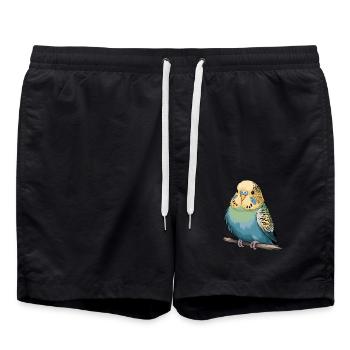 Colorful budgie on branch for - Swim Trunks - black - Front - AI Model Male 185 light (185cm)