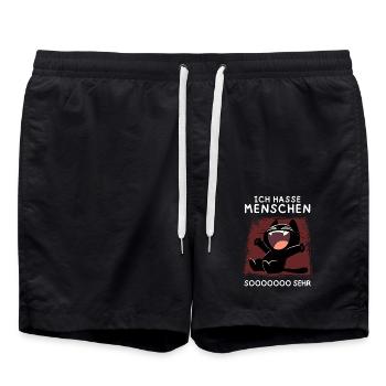 Lachende schwarze Katze – Wenn’s richtig wehtut - Badeshorts - Schwarz - Vorne - AI Model Male 185 light (185cm)