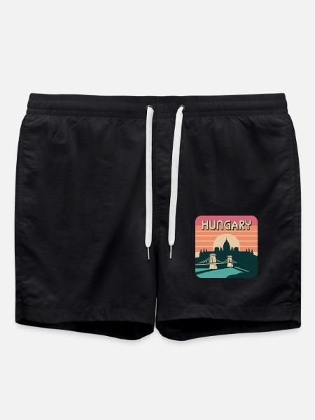 Ungarn Silhouette mit Kettenbrücke und Parlament - Badeshorts - Schwarz