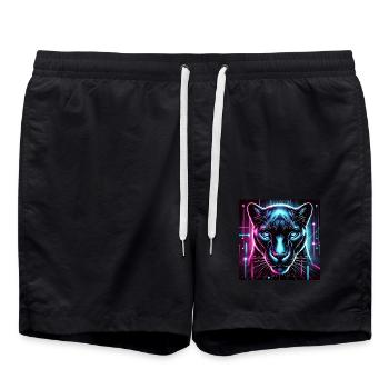 Cyberpunk Panther – Neon Style - Swim Trunks - black - Front - AI Model Male 185 light (185cm)