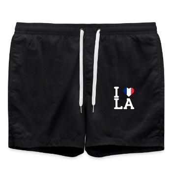 I love LA Cool Wrong Flag France Lover Heart Wortspiel - Badeshorts - Schwarz - Vorne - AI Model Male 185 light (185cm)