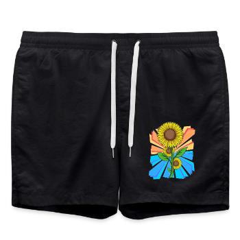 Sun Unflower Flowers Flower Garden Retro - Swim Trunks - black - Front - AI Model Male 185 light (185cm)