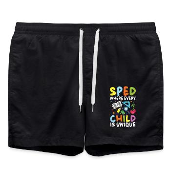 Special education where every child is unique - Swim Trunks - black - Front - AI Model Male 185 light (185cm)