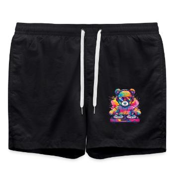 Bunter DJ Teddy - Badeshorts - Schwarz - Vorne - AI Model Male 185 light (185cm)