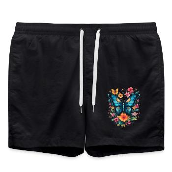 Papillon avec des fleurs - Short de bain - noir - Devant - AI Model Male 185 light (185cm)