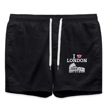 I Love London Cool Colosseum Heart Flagge England - Badeshorts - Schwarz - Vorne - AI Model Male 185 light (185cm)