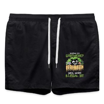 Gärtnern statt Mord – Schwarzer Humor mit Katze - Badeshorts - Schwarz - Vorne - AI Model Male 185 light (185cm)