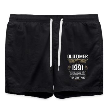 34. Geburtstag Geschenk Mann Oldtimer April 1991 - Badeshorts - Schwarz - Vorne - AI Model Male 185 light (185cm)