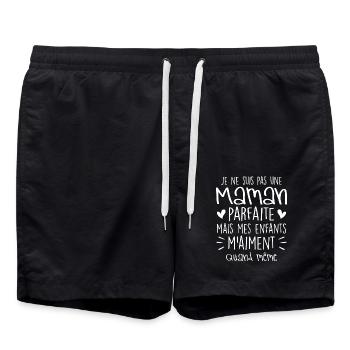 pas une Maman parfaite, citation maman enfant - Short de bain - noir - Devant - AI Model Male 185 light (185cm)