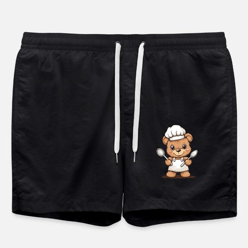 Cooking bear with spoons - Swim Trunks - black