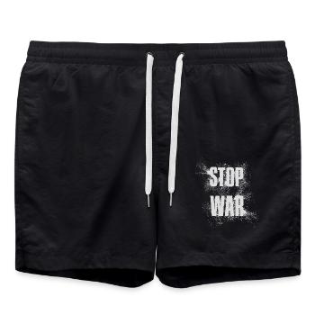 STOP À LA GUERRE – PAS DE GUERRE – PAIX - Short de bain - noir - Devant - AI Model Male 185 light (185cm)