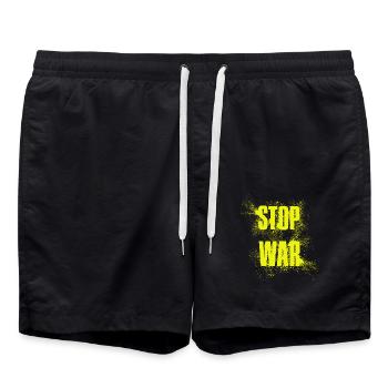 STOP À LA GUERRE – PAS DE GUERRE – PAIX - Short de bain - noir - Devant - AI Model Male 185 light (185cm)