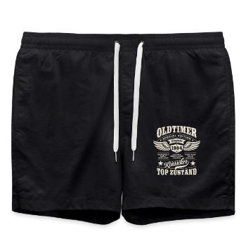 Oldtimer Baujahr 1984 - Geburtstag - Geschenk - Badeshorts - Schwarz - Vorne - AI Model Male 185 light (185cm)
