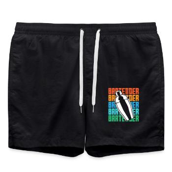 Barkeeper Shaker Retro Style Design - Badeshorts - Schwarz - Vorne - AI Model Male 185 light (185cm)