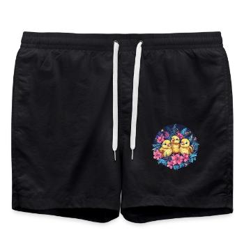 Poussins dans le nid de fleurs - Short de bain - noir - Devant - AI Model Male 185 light (185cm)