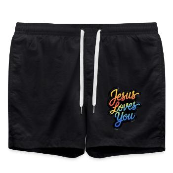 Jésus vous aime ! - Short de bain - noir - Devant - AI Model Male 185 light (185cm)