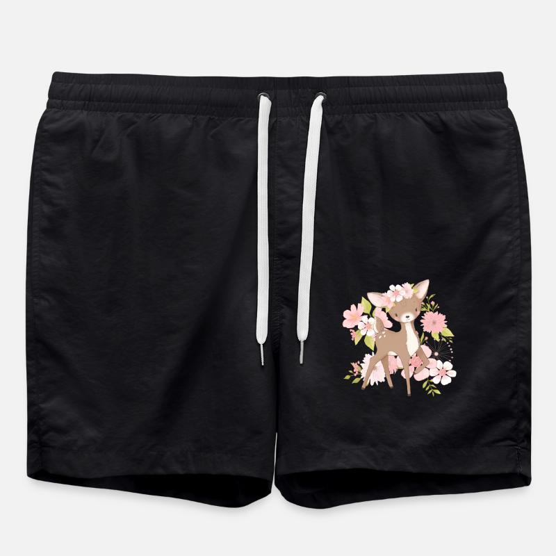 Blumen Rehkitz - Badeshorts - Schwarz