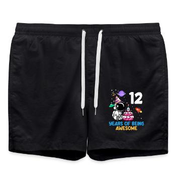 12 Years Being Unique Astronaut Birthday - Swim Trunks - black - Front - AI Model Male 185 light (185cm)