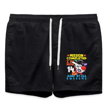 Mission accomplished I'm now 14 and still great - Swim Trunks - black - Front - AI Model Male 185 light (185cm)