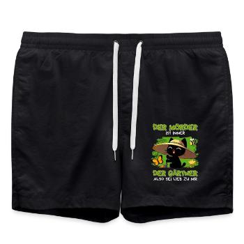 Der Gärtner ist der Mörder – schwarze Katze - Badeshorts - Schwarz - Vorne - AI Model Male 185 light (185cm)
