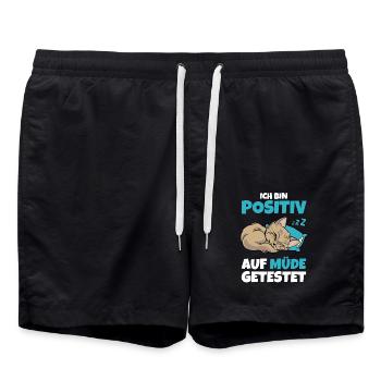 Ich bin positiv auf müde getestet – Katze - Badeshorts - Schwarz - Vorne - AI Model Male 185 light (185cm)