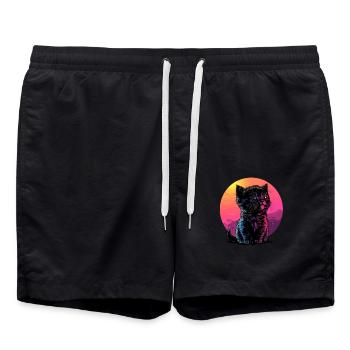 Colorful Sunset Cat - Swim Trunks - black - Front - AI Model Male 185 light (185cm)