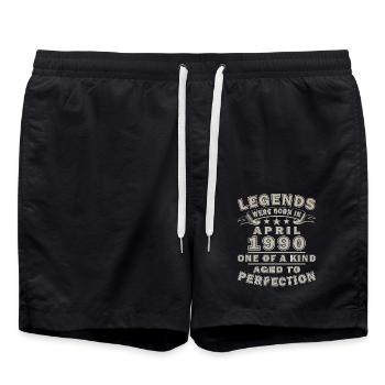 Born april 1990, legend since april 1990 - Swim Trunks - black - Front - AI Model Male 185 light (185cm)