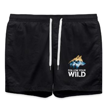 Folge Deinem Wilden Geist Mit Wolf Und Naturmotiv - Badeshorts - Schwarz - Vorne - AI Model Male 185 light (185cm)