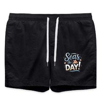 Seas The Day Maritimes Design mit Seestern und - Badeshorts - Schwarz - Vorne - AI Model Male 185 light (185cm)
