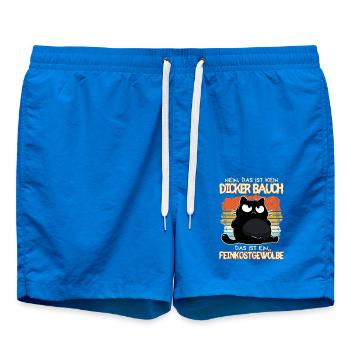 Feinkostgewölbe: Genervte schwarze Katze mit Bauch - Badeshorts - Cobalt blue - Vorne