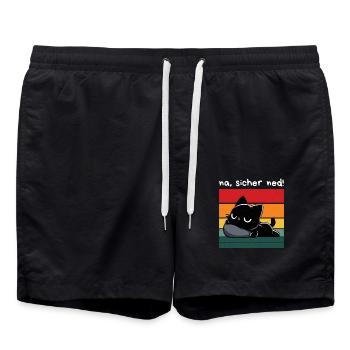 Na, sicher ned! – Grantige Katze mit Sarkasmus - Badeshorts - Schwarz - Vorne - AI Model Male 185 light (185cm)